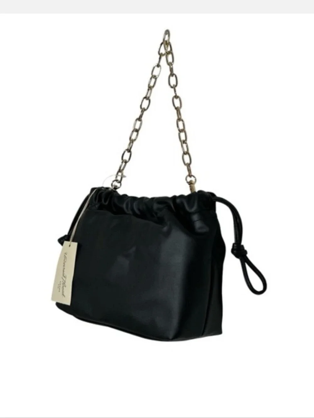 Universal Thread Black Faux-Leather Drawstring Clutch with Gold Chain